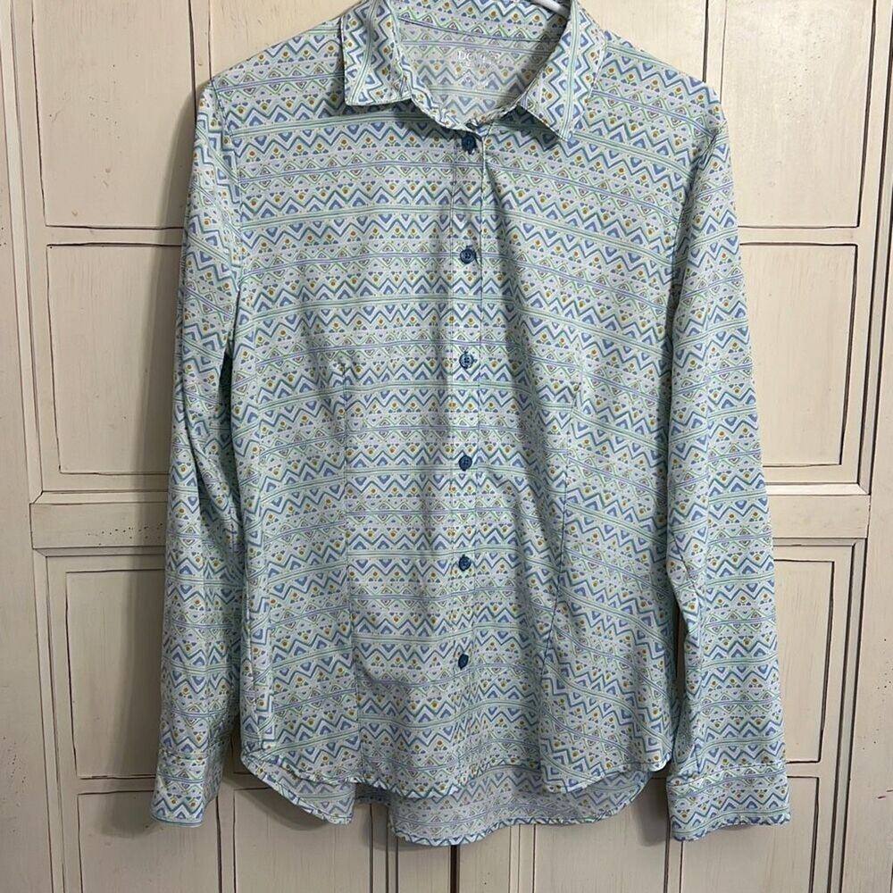 Dover Saddlery size large ladies stretch tech button down shirt equestrian